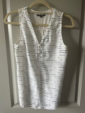 Papermoon White Sleeveless Top with Navy Stitching